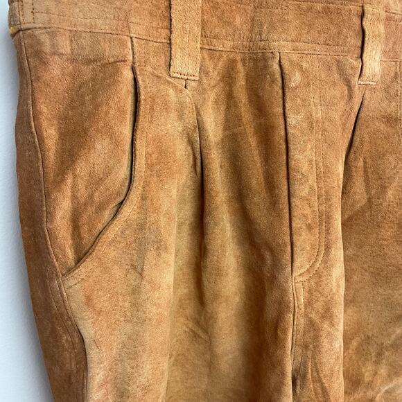 Vintage 90s Western Boho Cottagecore Suede Leather Overall Romper Shorts Sz M - Picture 3 of 10